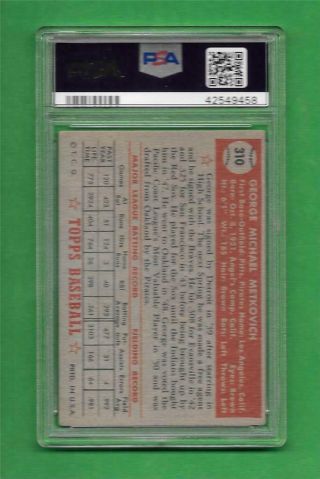 1952 Topps 310 George Metkovich PSA EX 5 Pittsburgh Pirates baseball card 2