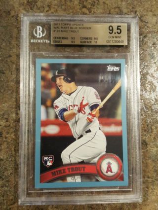 2011 Topps Update Us175 Mike Trout Rookie Walmart Blue Variation Rc Bgs 9.  5