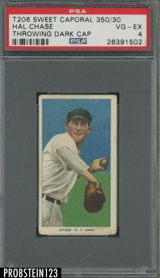 T206 Hal Chase Throwing Dark Cap Sweet Caporal 350 Subjects Psa 4 Vg - Ex