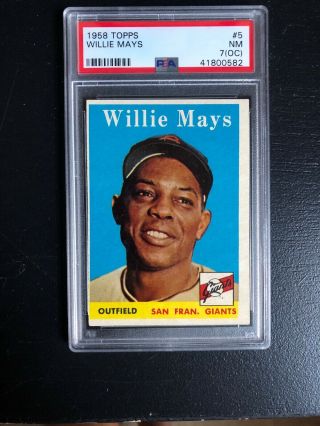 1958 Topps Baseball Card 5 Willie Mays Graded 7 Oc Psa 5 Giants