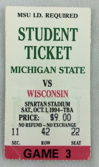 Cfb 1994 10/01 Wisconsin At Michigan State Football Ticket Stub - Terrell Fletcher