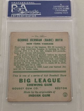 1933 Goudey Babe Ruth 149 PSA 2 3