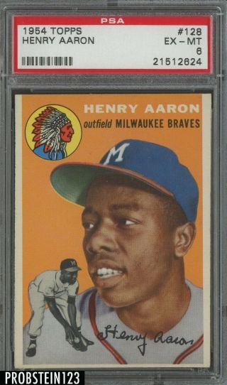 1954 Topps 128 Henry Hank Aaron Braves Rc Rookie Hof Psa 6 " Pack Fresh "