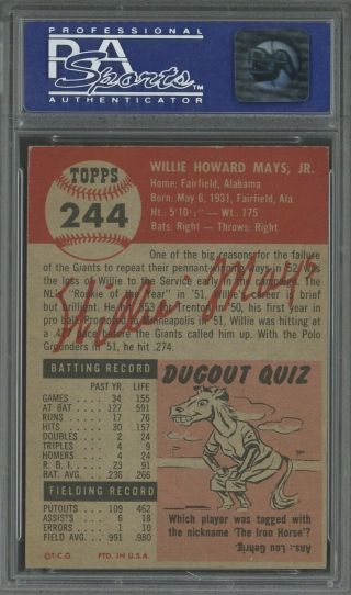 1953 Topps 224 Willie Mays York Giants HOF PSA 6 