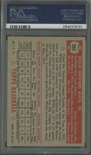 1952 Topps 261 Willie Mays York Giants HOF PSA 5.  5 