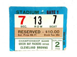 1966 Green Bay Packers Versus Cleveland Browns Ticket Stub Championship Game