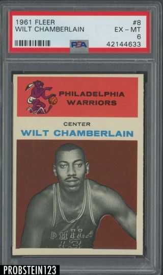 1961 Fleer Basketball 8 Wilt Chamberlain Rc Rookie Hof Psa 6 Sharp Corners