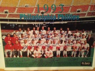 1993 Phillies Autographed Philadelphia Inquirer Insert Team 10 X 13 Photo Signed