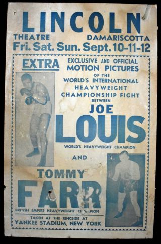 1937 Boxing Poster Joe Louis V Tommy Farr @ Yankee Stadium Wingow Card
