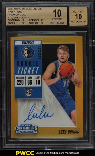 2018 Panini Contenders Premium Gold Luka Doncic Rookie Rc Auto /10 Bgs 10 (pwcc)