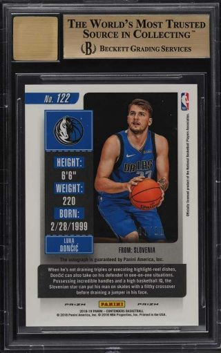 2018 Panini Contenders Premium Gold Luka Doncic ROOKIE RC AUTO /10 BGS 10 (PWCC) 2