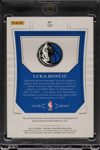 2018 National Treasures Luka Doncic ROOKIE RC AUTO 3 - CLR PATCH /99 127 (PWCC) 2
