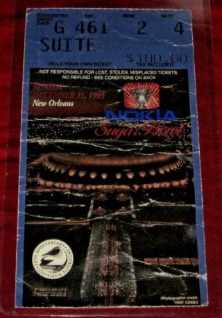 1995 Sugar Bowl Ticket Texas Vs Virginia Tech Seat 4