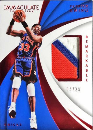 2017 - 18 Panini Immaculate Remarkable Patrick Ewing 3 Color Knicks Patch /25