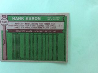 1976 Topps Baseball Ex/MT Hank Aaron 550 Brewers 2