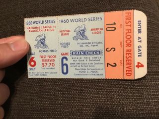 1960 World Series Ticket Pittsburgh Pirates Yankees Roberto Clemente Mazeroski