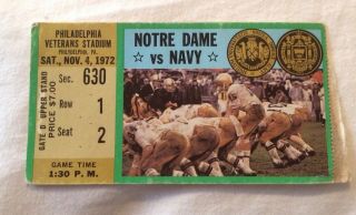 11/4/72 Notre Dame Vs Navy Ticket Stub Veterans Stadium Philadelphia
