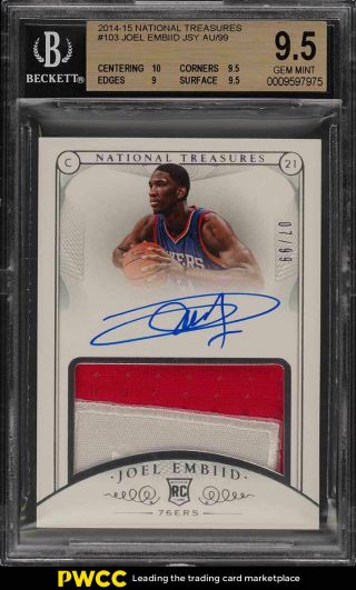 2014 National Treasures Joel Embiid Rookie Rc Auto Patch /99 103 Bgs 9.  5 (pwcc)