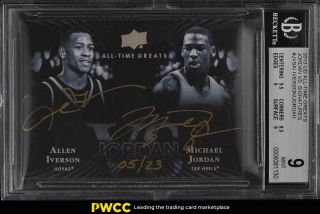 2013 Upper Deck All - Time Great Michael Jordan Iverson Dual Auto /23 Bgs 9 (pwcc)