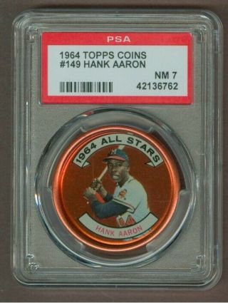 1964 Topps Baseball Coin 149 Henry Aaron,  Psa 7 Nm (milwaukee Braves) Hof
