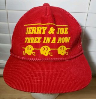 Vtg San Francisco 49ers Jerry & Joe Three In A Row Montana Rice Corduroy Hat (t1