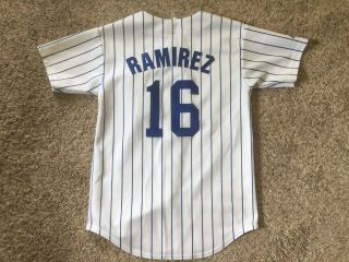 Majestic Chicago Cubs Aramis Ramirez 16 Sewn Patch Pinstripe Jersey Youth Sz M 2