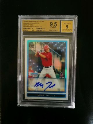 2009 Bowman Chrome Refractor Mike Trout Angels Rc Rookie Auto /500 Bgs 9.  5