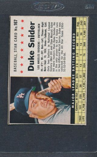 1961 Post Cereal 167 Duke Snider Dodgers Ex/mt 718
