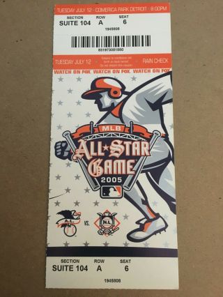 2005 Mlb All Star Game Ticket Stub Full Detroit Tigers Baseball Pujols Piazza A