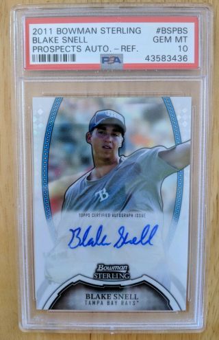 2011 Bowman Sterling Blake Snell Auto Refractor Rc 123/199 Psa 10 Pop 1