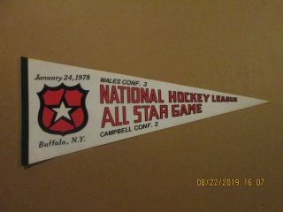 Nhl Buffalo,  Ny Vintage 1978 All Star Game Wales 3 Campbell 2 Logo Hockey Pennant