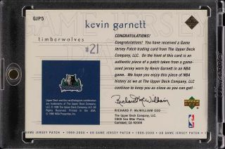 1999 Upper Deck Game Jersey Kevin Garnett 4 - CLR PATCH GJP5 (PWCC) 2