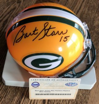 Bart Starr Signed Green Bay Packers Mini Helmet Packers Auto With Steiner