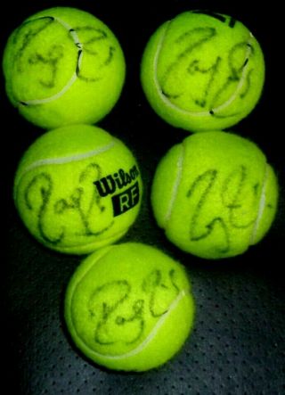 Roger Federer Signed 5 Tennis Ball Set - Australian - Usopen - French - Wimbledon - Rf