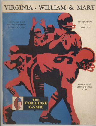 Vtg 1970 University Of Virginia,  Uva Vs William & Mary College Football Program