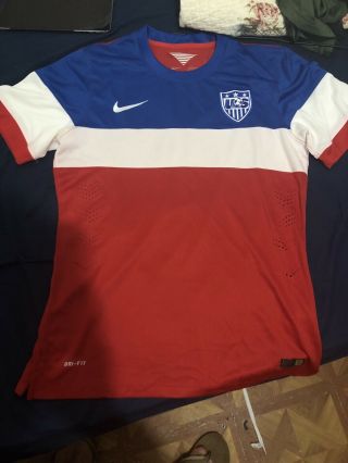 Signed Nike Dri - Fit 2014 World Cup Us Soccer Jersey Men’s Medium Red Blue White