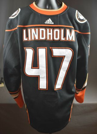 2018 - 19 H.  Lindholm 47 Anaheim Ducks Game Worn Jersey W 25th Anniv Set Tag Loa