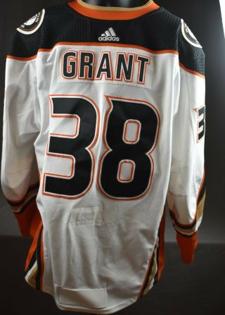 2018 - 19 D.  Grant 38 Anaheim Ducks Game Worn Jersey W/ 25th Anniv Set Tag Loa