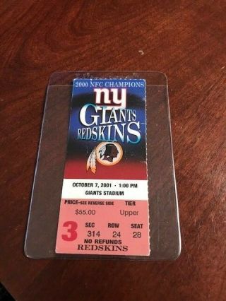 York Giants V Washington Redskins 2001 Ticket Stub At Giant Stadium