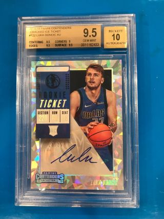 Luka Doncic 2018/19 Panini Contenders Cracked Ice Rc Ticket Auto /25 Bgs 9.  5/10
