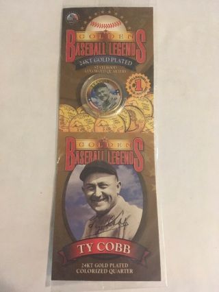 Ty Cobb Golden Baseball Legends 24kt Gold Plated 1936 Hall Of Fame Quarter