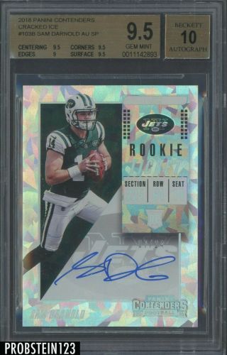 2018 Contenders Cracked Ice Rookie Ticket Sam Darnold Rc Auto Sp /24 Bgs 9.  5