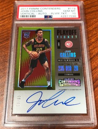 2017 - 18 Panini Contenders Rookie Playoff Ticket John Collins Rc Auto /65 Psa 10