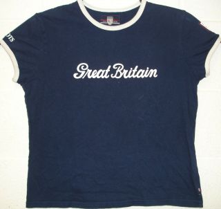 Roots Team Gb Great Britain Olympics Women T Shirt Xlarge Blue White Ringer