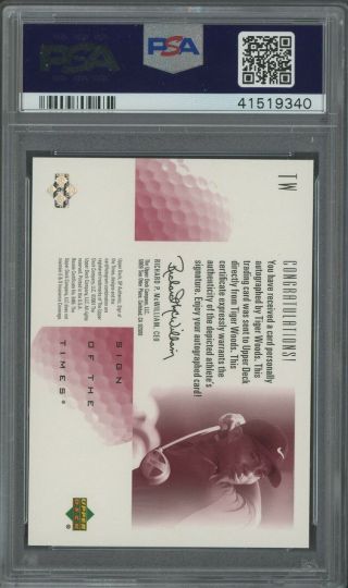 2001 SP Authentic Sign of The Times Golf Tiger Woods RC Rookie AUTO /65 PSA 10 2