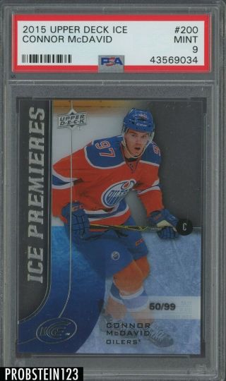 2015 - 16 Ud Ice Premieres 200 Connor Mcdavid Oilers Rc Rookie 50/99 Psa 9