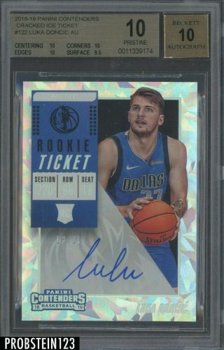 2018 - 19 Contenders Cracked Ice Rookie Ticket Luka Doncic Rc Auto /25 Bgs 10