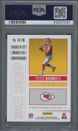 2017 Contenders Rookie Roundup Gold Patrick Mahomes RC AUTO /25 PSA 10 2