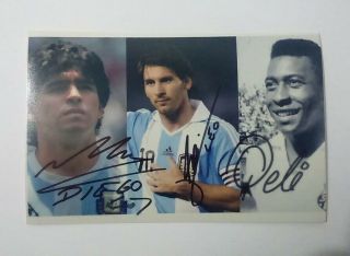 Maradona,  Pelé,  Messi Legends Hand Signed Authentic Autographed Photo