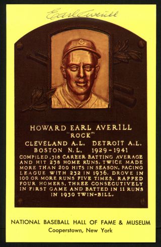 Earl Averill Autographed Signed Hof Plaque Postcard Cleveland Indians 152123